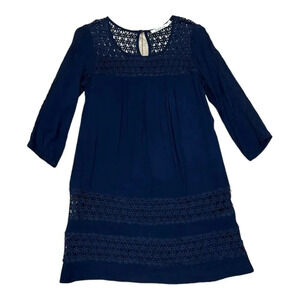 Solitaire Navy Blue Crochet Detail Shift Dress S